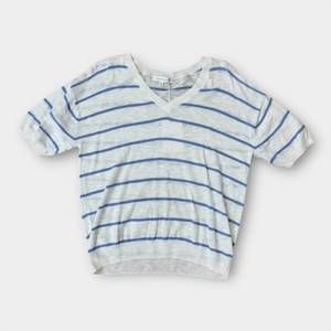 NEW MODODOC stripe v-neck sweater in ocean abyss/white stripe